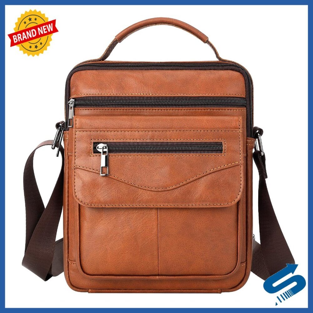 Genuine Leather Crossbody Sling Bag Mens Messenger Satchel Classic Minimal